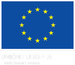 Bandera de la Unión Europea, con el texto: Unión Europea - Fondo Social Europeo