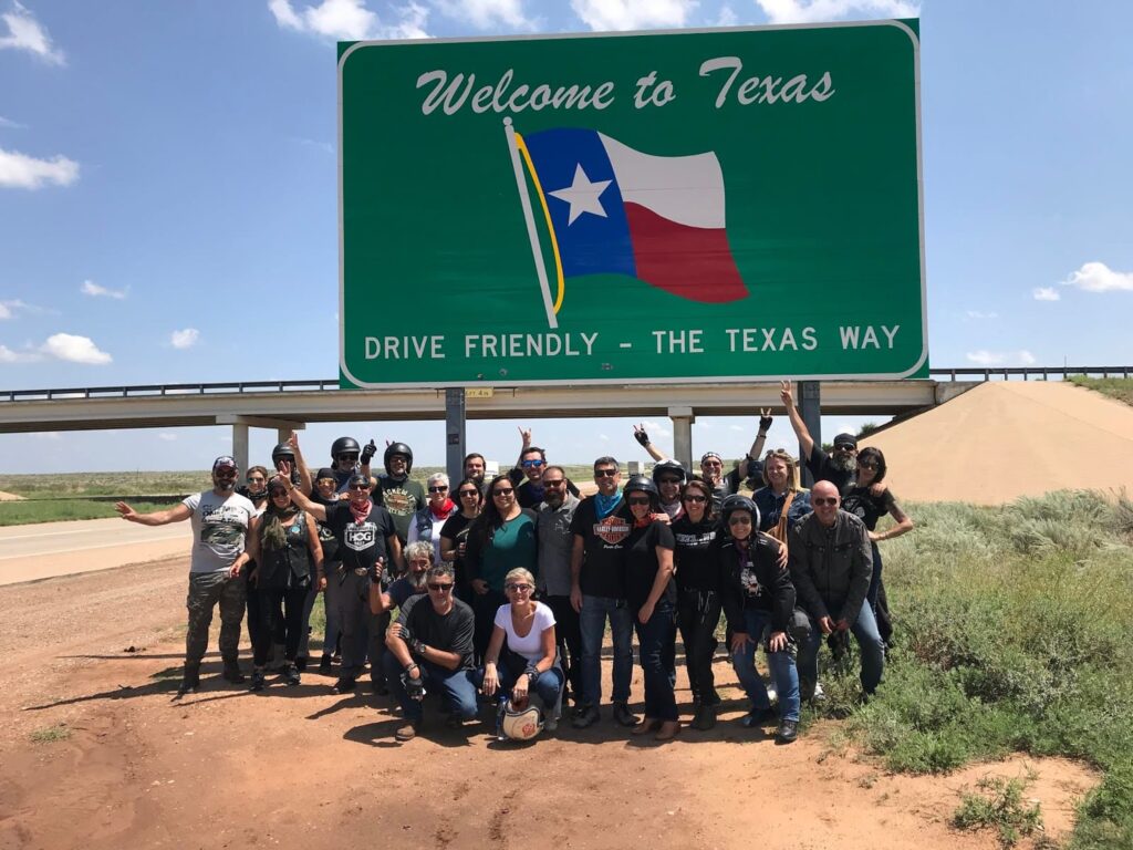 Cartel bienvenida a Texas, Ruta 66 en moto