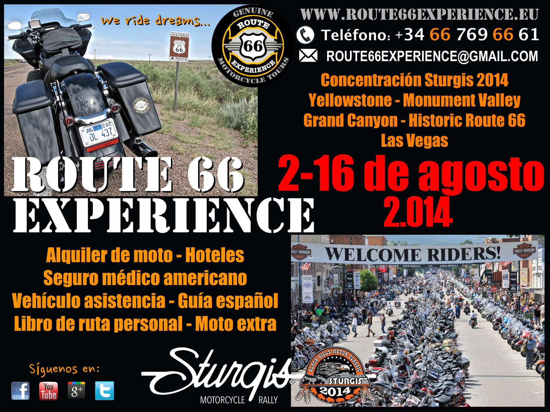 Cartel Ruta Parques Nacionales, Ruta 66 y Sturgis 2014