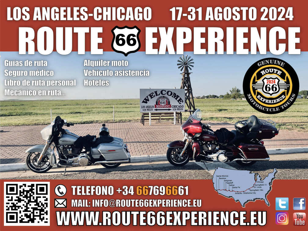 Cartel ruta 66 en moto 2024 Los Angeles-Chicago